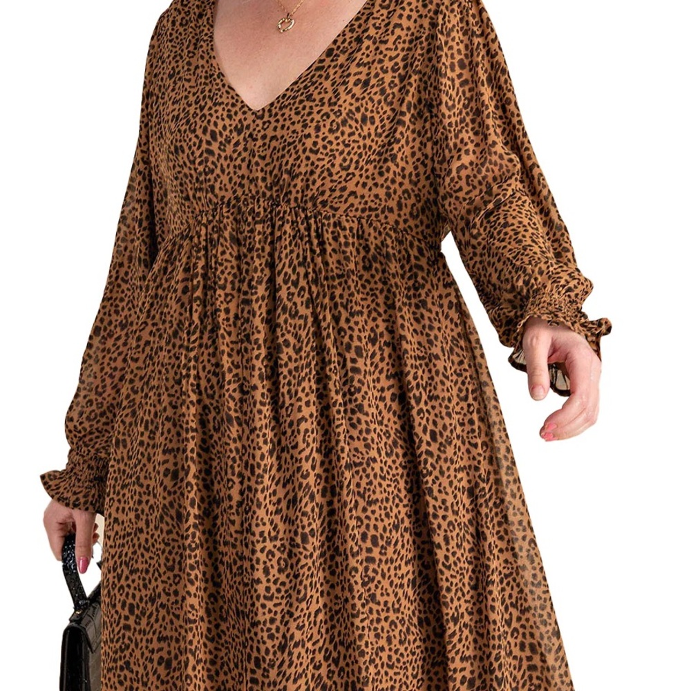 Kori America Leopard Print V-Neck Dress